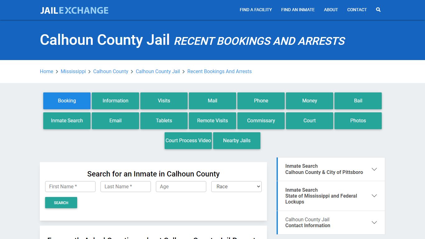 Calhoun County Jail MS Recent Arrests and Bookings - Jail Exchange